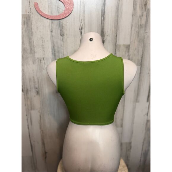 Pull & Bear Lime Green Cutout Tank Top | Ribbed Asymmetrical Crop Top Size XS - Picture 5 of 6
